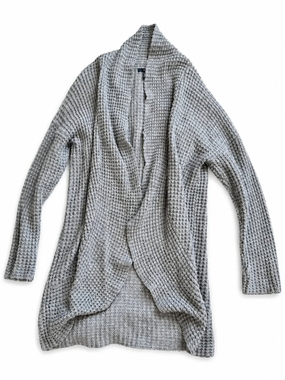 Forever 21 Gray Waffle Knit Open Front Cardigan Sweater L